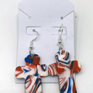 Red, White, and Blue Marble Cross Earrings